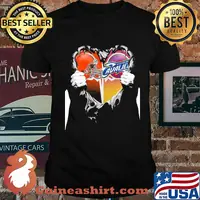 Blood inside cleveland browns and cleveland cavaliers heart shirt