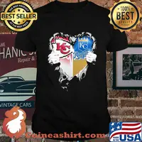 Blood inside kansas city chiefs and kansas city royals heart shirt