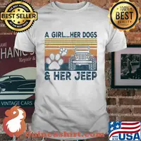A girl her dogs her jeep vintage retro shirt