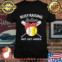 Busy raising ballers matt lucy andrew baseball and softball shirt