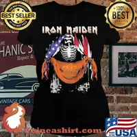 Skeleton iron maiden clemson tigers logo american flag independence day s Laides tee