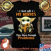 Star wars baby yoda mask get off my nerves they have enough problems cancer awareness s Laides tee