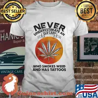 Official Never underestimate an old lady who smokes weed and has tattoos sunset shirt