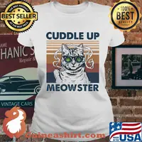 Weed cuddle up meowster vintage retro s Ladies tee