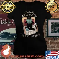 Black cat i'm not anti-social i'm anti-stupid s Laides tee