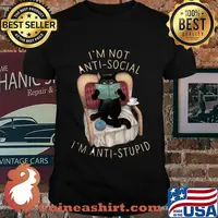Black cat i'm not anti-social i'm anti-stupid shirt