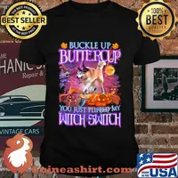 Halloween german shepherd buckle up buttercup you just flipped my witch switch shirt