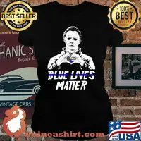 Halloween michael myers blue lives matter american flag independence day s Laides tee