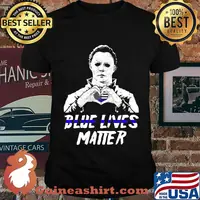 Halloween michael myers blue lives matter american flag independence day shirt