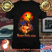 HAPPY HALLO-WINE CAT PUMPKIN SUNSET HALLOWEEN SHIRT