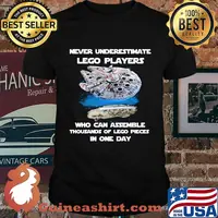 Never underestimate lego players who can assemble thousand of lego pieces in one day logo shirt