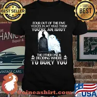 Owl and raven four out of the five voices in my head think you're an idiot the other one is deciding where to bury you shirt