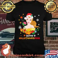 Belle happy hallothanksmas halloween thanksgiving christmas shirt