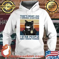 Black Cat face mask That't what i do i drink coffee i stab people and i know things vintage retro s Hoodie