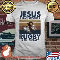 Official Jesus is my saviour rugby is my therapy vintage retro shirt