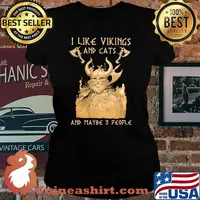 I Like Vikings And Cats And Maybe 3 People Shirt Laides tee
