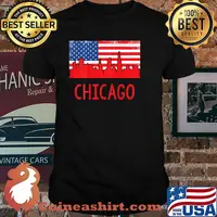 Chicago Cityscape American Flag Chicago T-Shirt