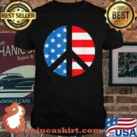 PEACE SIGN SYMBOL American USA Flag 4th of July T-Shirt