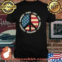 Kindness Peace Love Hope Equality Inclusion Diversity Hippie American Flag Shirt