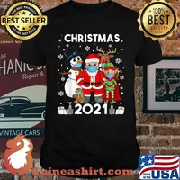 Christmas 2021 Santa And Friends Wear Mask Family Xmas T-Shirt