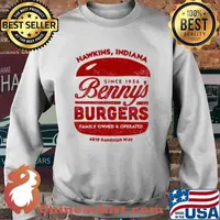 Hawkins Indiana since 1956 Benny's Burgers family owned and operated 4819 Randolph way s Sweater