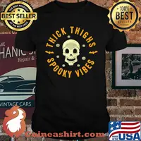 Thick Thighs & Spooky Vibes Halloween Skulls T-Shirt