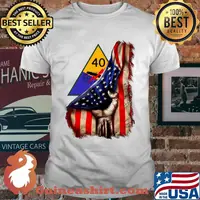 Army 40th Armored Division Pulled American Flag T-shirt