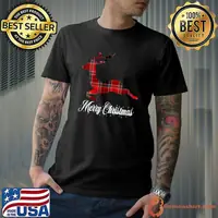 Premium reindeer Deer Christmas Buffalo Plaid Red Christmas Pajama T-Shirt