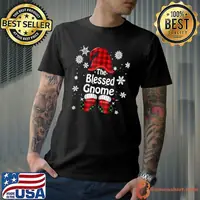 Top the Blessed Gnome Buffalo Plaid Christmas Family Matching Pajama T-Shirt