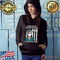 Awesome A Child Of God A Woman Of Faith A Warrior Of Chirst American Flag Shirt