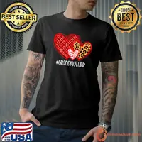 Hearts Love Grandmother Valentines Leopard Buffalo Plaid Premium T-Shirt Unisex
