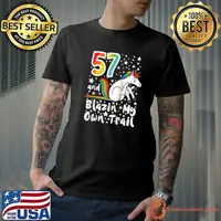 Premium 57 Year Old I Blazing A Trail I Rainbow Unicorn Birthday Raglan Baseball T Shirt