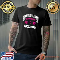 Proud Parent of a Pitbull - Mageneta Pink Text Banner Paws T-Shirt