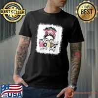 Bleached One Hoppy Lunch Lady Leopard Messy Bun Easter Day T-shirt