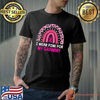 I Wear Pink In Memory Of My Grammy Breast Cancer Awareness Rainbow Leopard T-Shirt