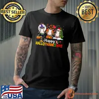 Otter Halloween Pup Christmas Happy Hallothanksmas Otters And Moon T-Shirt