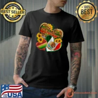 Viva Mexico Independence Day Heart Sunflowers Leopard Pride Mexican Taco Fiesta T-Shirt