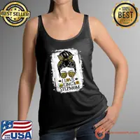 I Love Being A Stepmom Rosie Honey Bee Step Messy Bun Leopard Bee And Sunglasses T-Shirt Tank Top