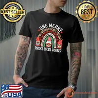 One Merry School Social Worker Gnomes Christmas Social Work Rainbow Leopard T-Shirt