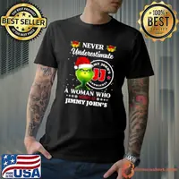 Santa Grinch Never Underestimate A Woman Who Works At Jimmy John’s Christmas Shirt