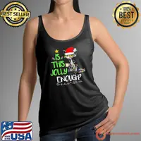 Is this jolly enough black cat drink coffee lights santa hat xmas shirt