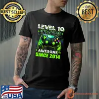 Level 10 Unlocked Awesome Since 2014 10th Birthday Gamer Control Game T-Shirt
