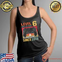 Level 6 Unlocked Awesome Since 2018 6Th Birthday Gaming Retro T-Shirt