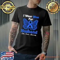 I Wear Blue For My Husband Butterfly Colon Cancer T-Shirt