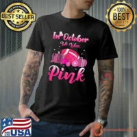 In October We Wear Pink Sunflower Football Breast Cancer Leopard T-Shirt