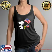 Snoopy And Woodstock Holding American Flag 4th Of July Tank Top