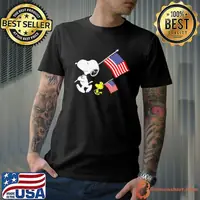 Snoopy And Woodstock Holding American Flag 4th Of July shirt