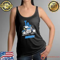 Snoopy and Woodstock driving motorbike Los Angeles Dodgers shirt