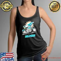 Snoopy and Woodstock driving motorbike Miami Dolphins shirt