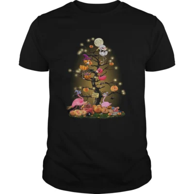 Flamingos tree happy Halloween shirt